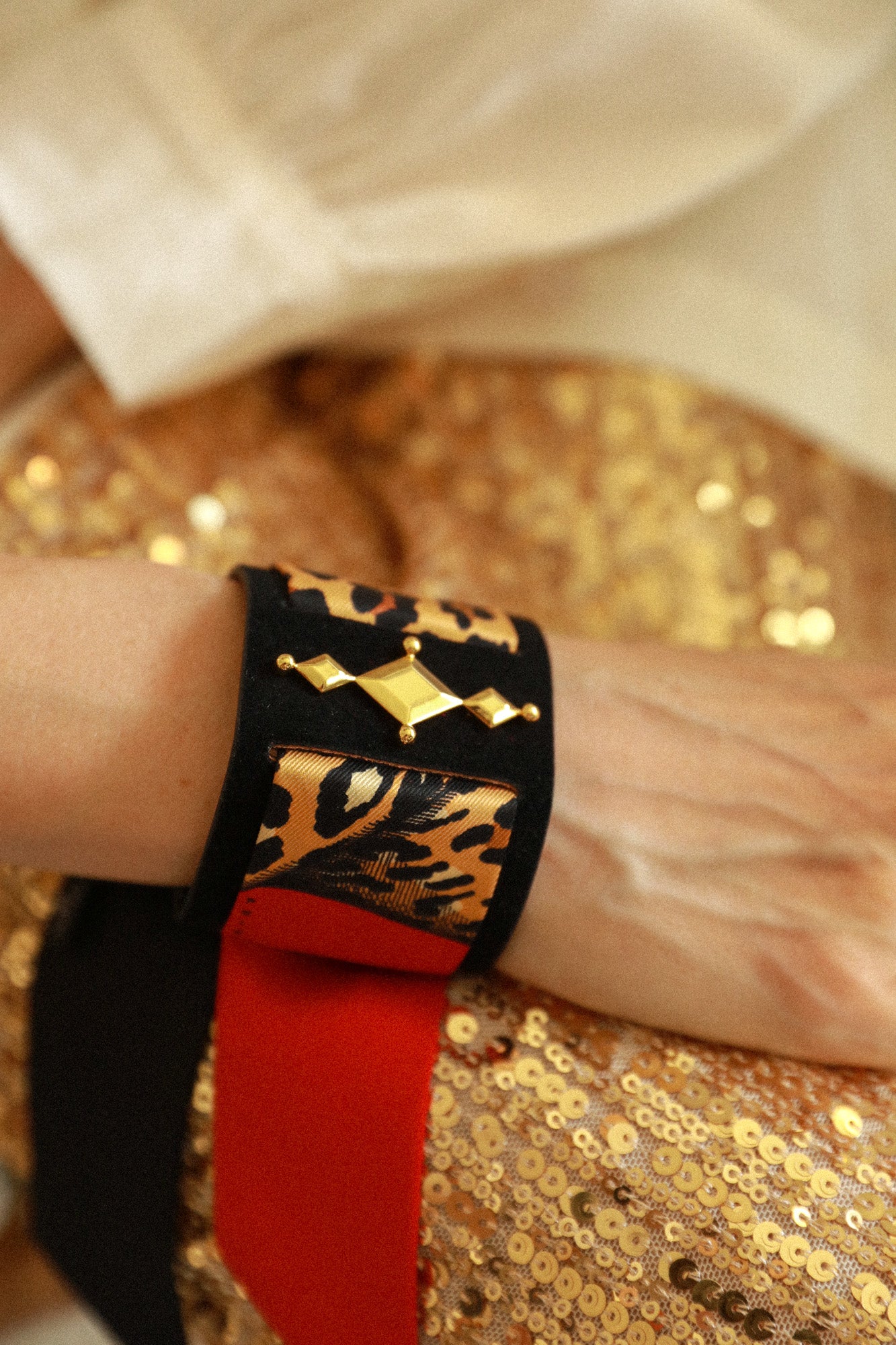 Circus cuff and Leopard ribbon, red