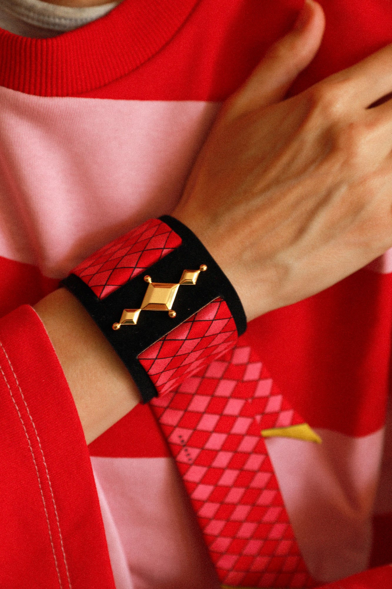 Circus cuff and Harlequin ribbon, pink and red