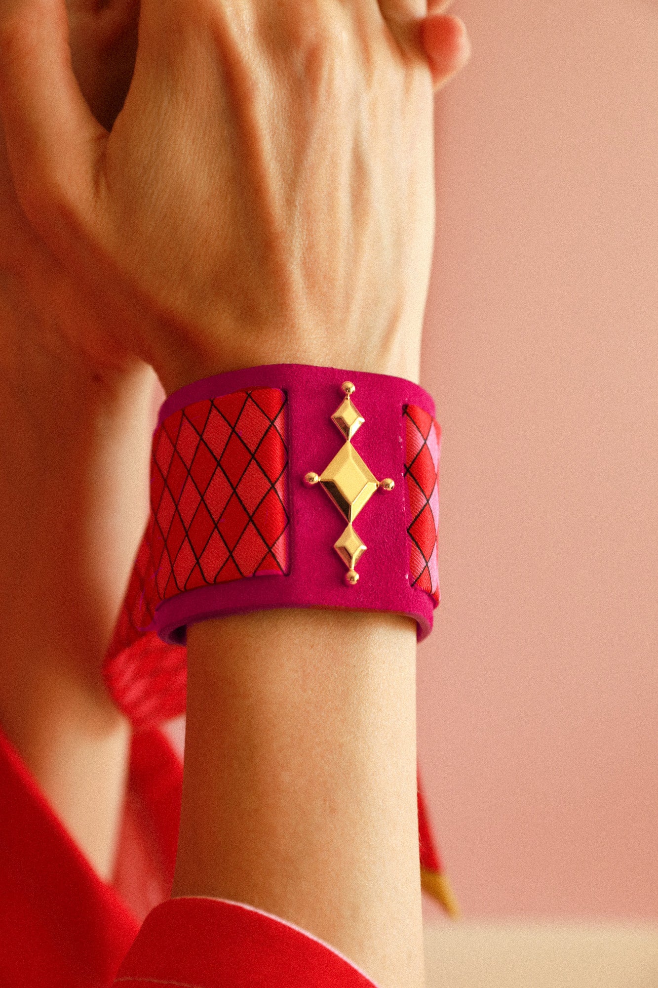 Circus cuff and Harlequin ribbon, pink and red