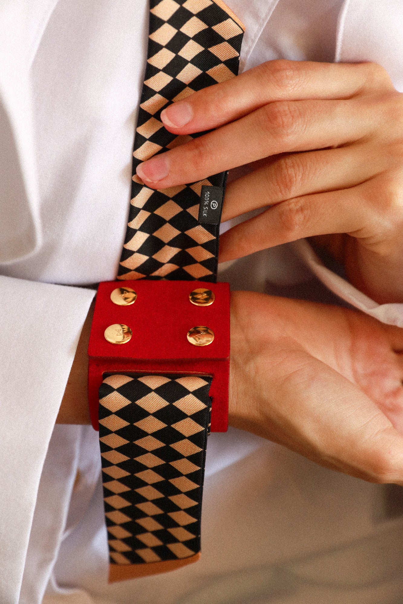 Circus cuff and Harlequin ribbon, beige and black