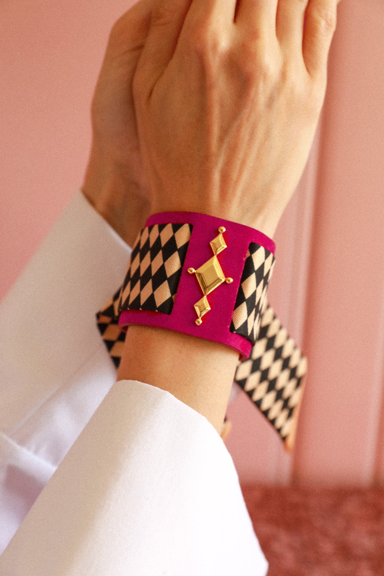 Circus cuff and Harlequin ribbon, beige and black