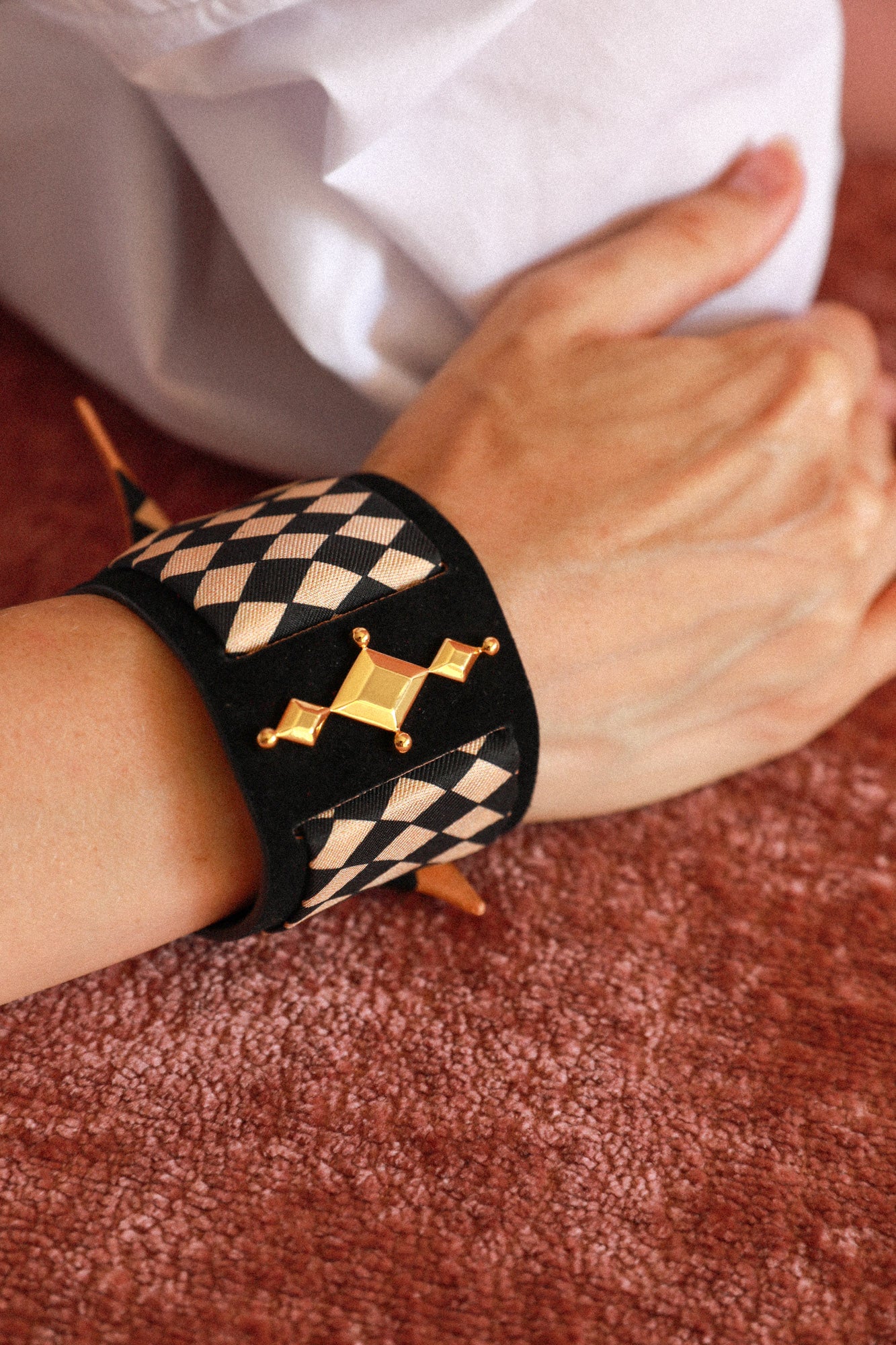 Circus cuff and Harlequin ribbon, beige and black