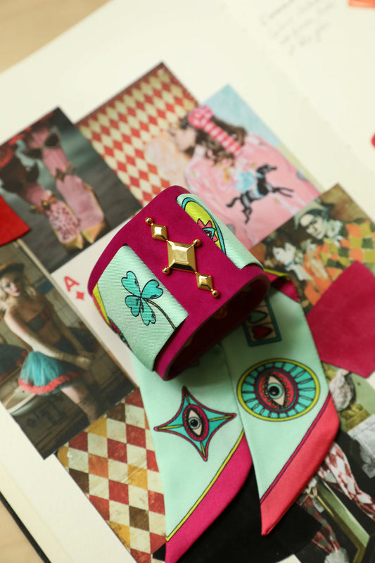 Manchette Circus rose et ruban Luckyou vert d'eau
