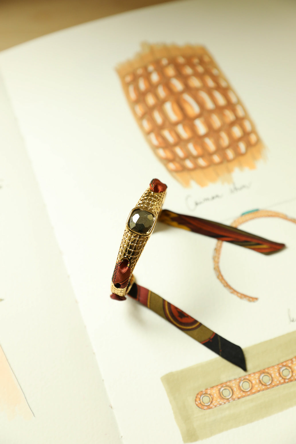 Bracelet Caïman en pyrite et ruban Sagittaire