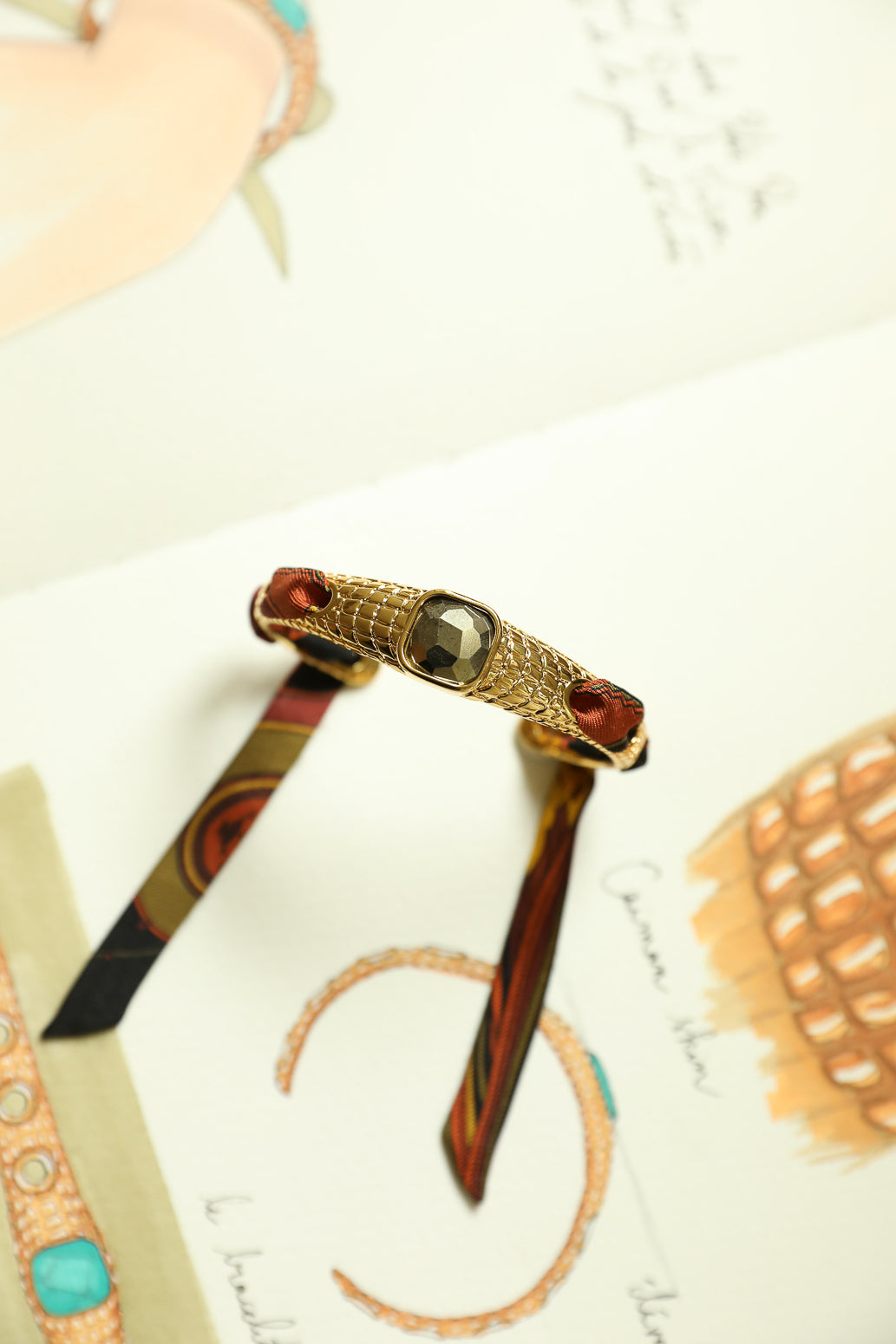Bracelet Caïman en pyrite et ruban Sagittaire