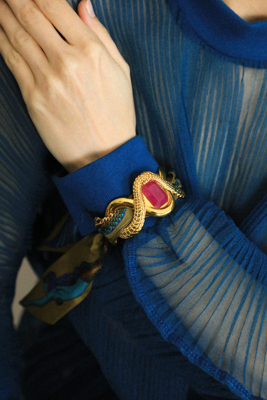 Manchette Caïman Agate fuchsia et ruban Sirène coloré