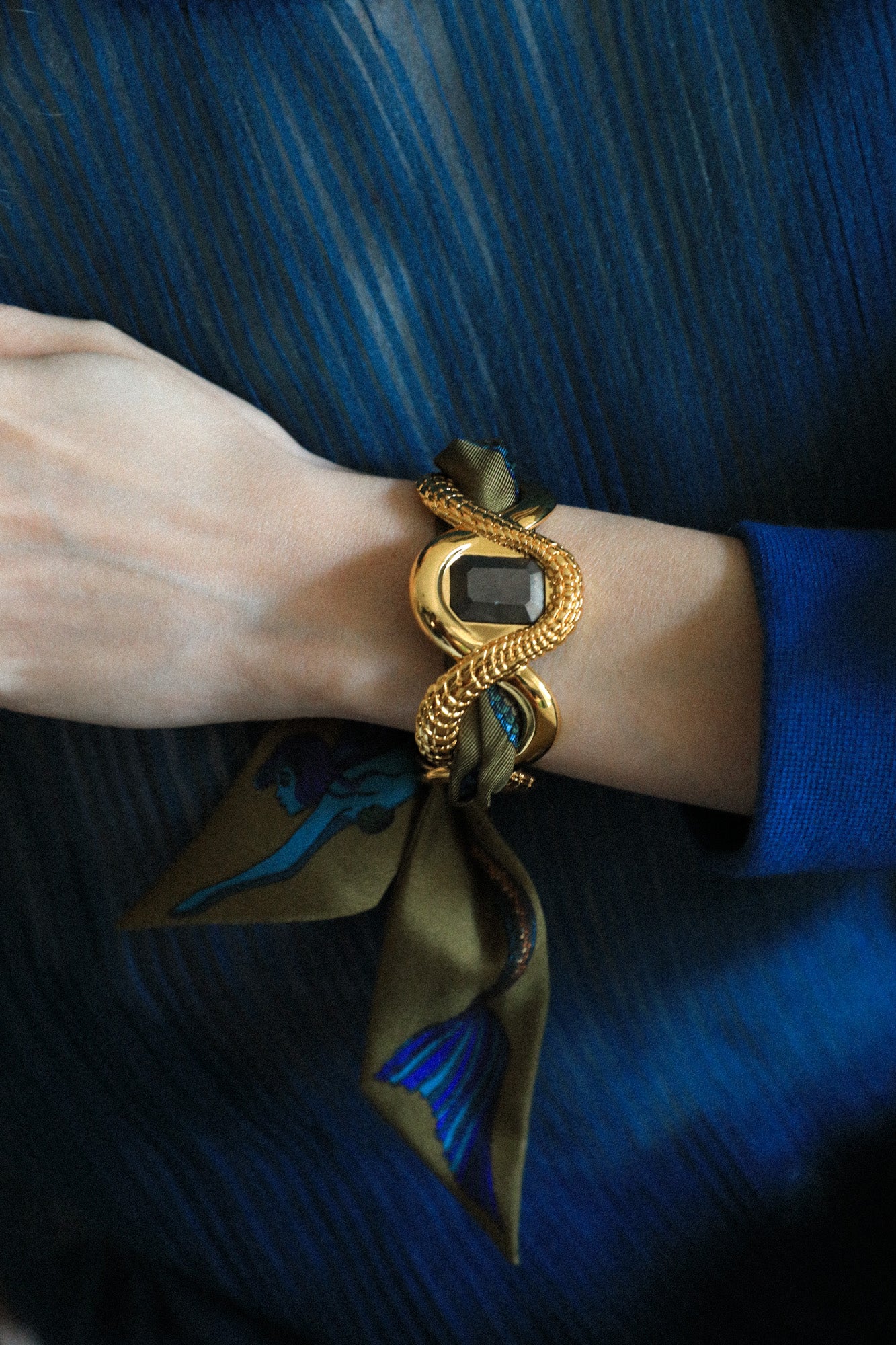 Manchette Caïman Pyrite et ruban Sirène coloré