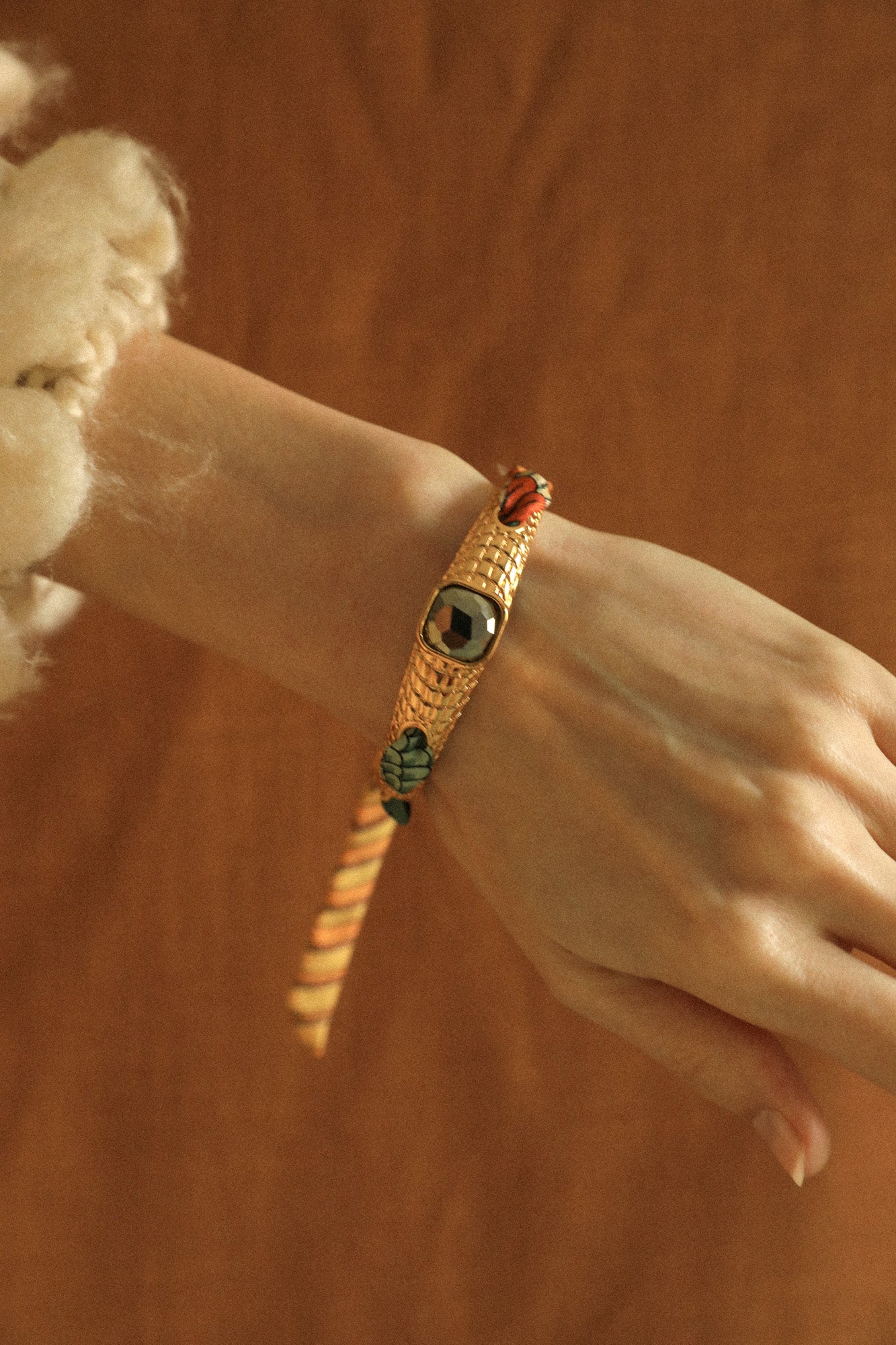 Bracelet Caïman en pyrite et ruban Perroquet neutre