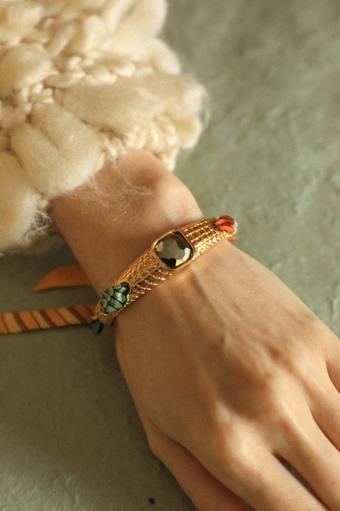 Bracelet Caïman en pyrite et ruban Perroquet neutre