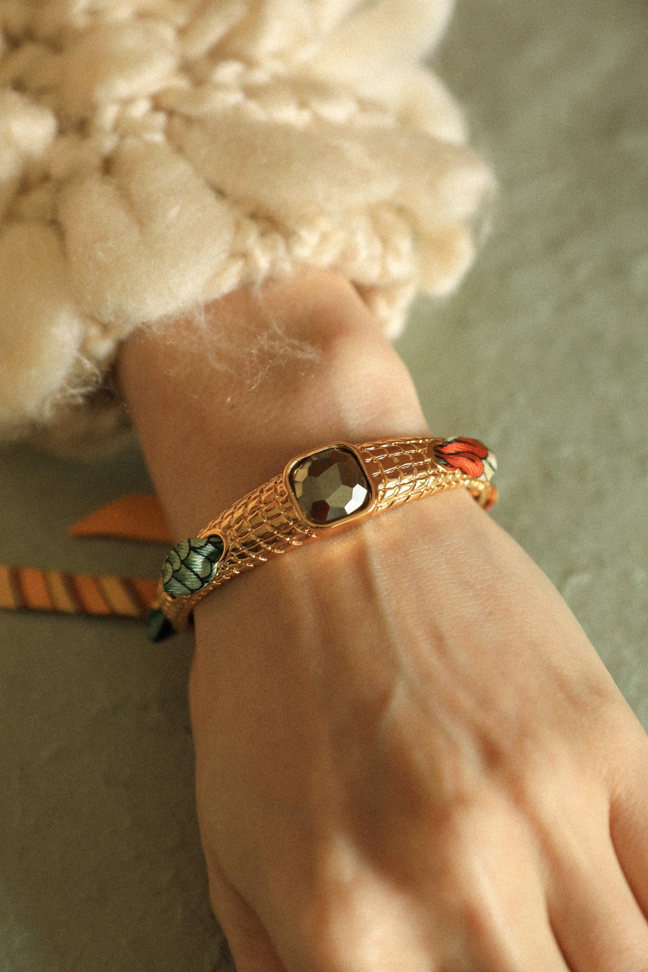 Bracelet Caïman en pyrite et ruban Perroquet neutre