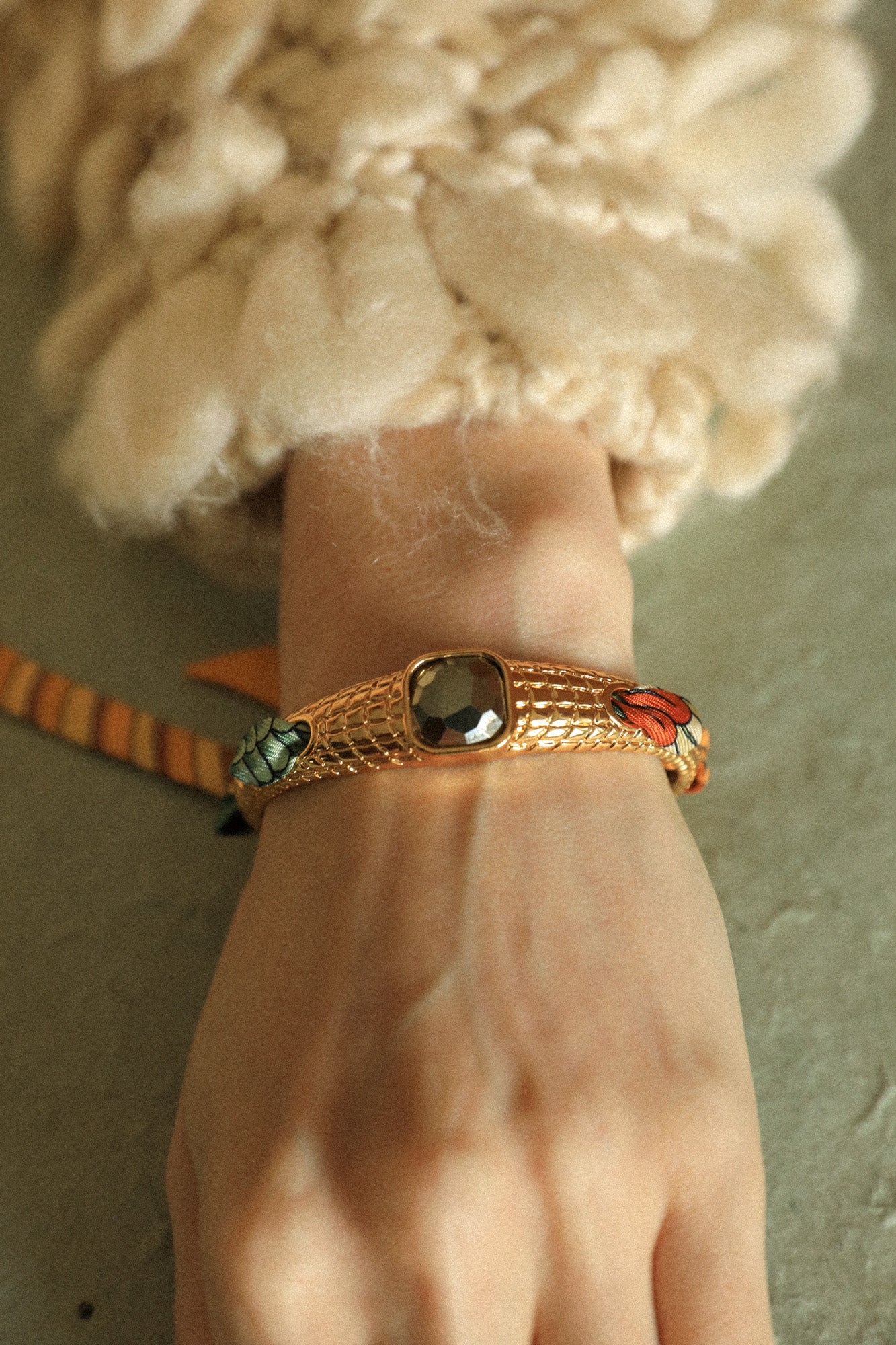 Bracelet Caïman en pyrite et ruban Perroquet neutre