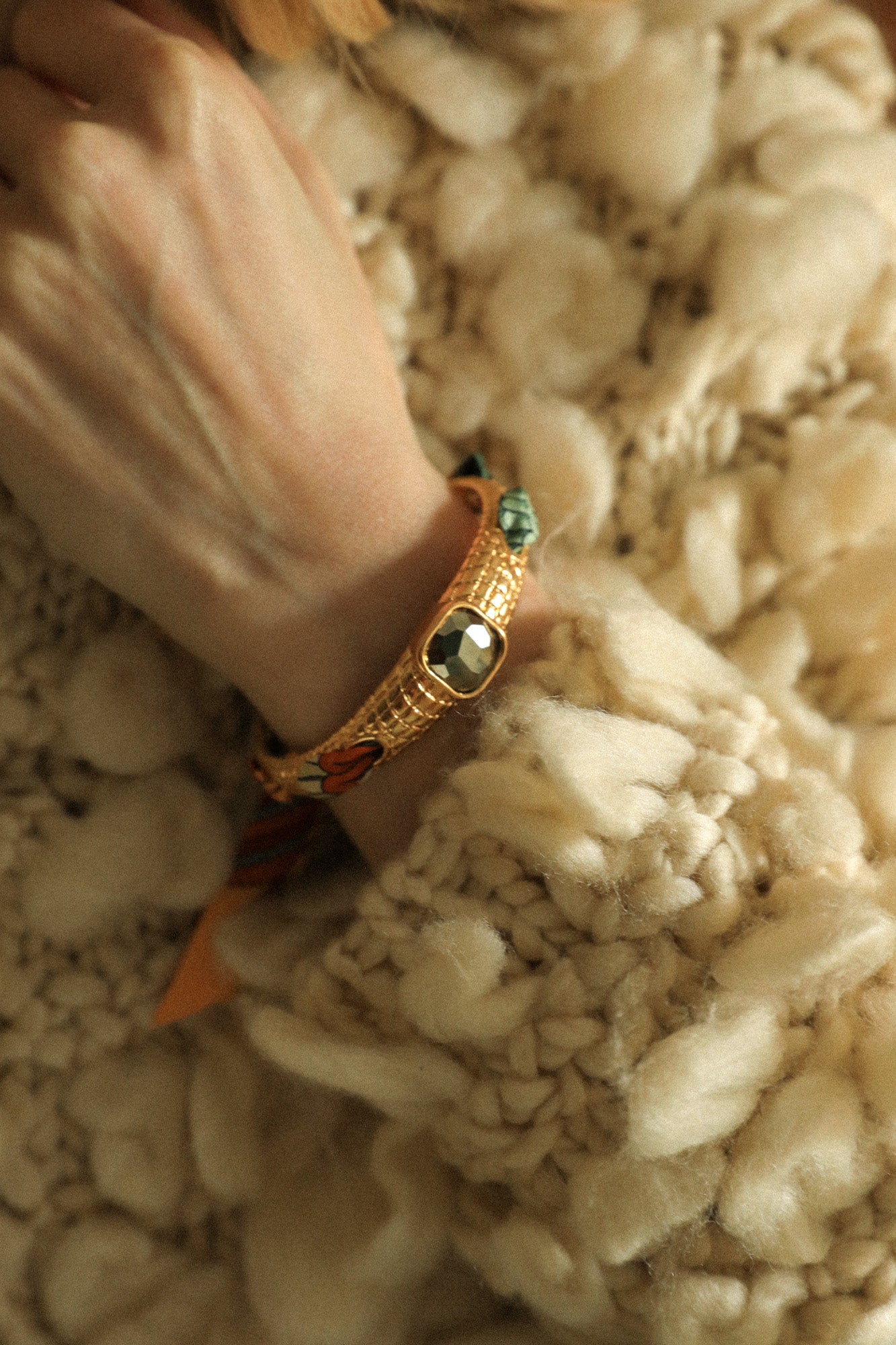 Bracelet Caïman en pyrite et ruban Perroquet neutre