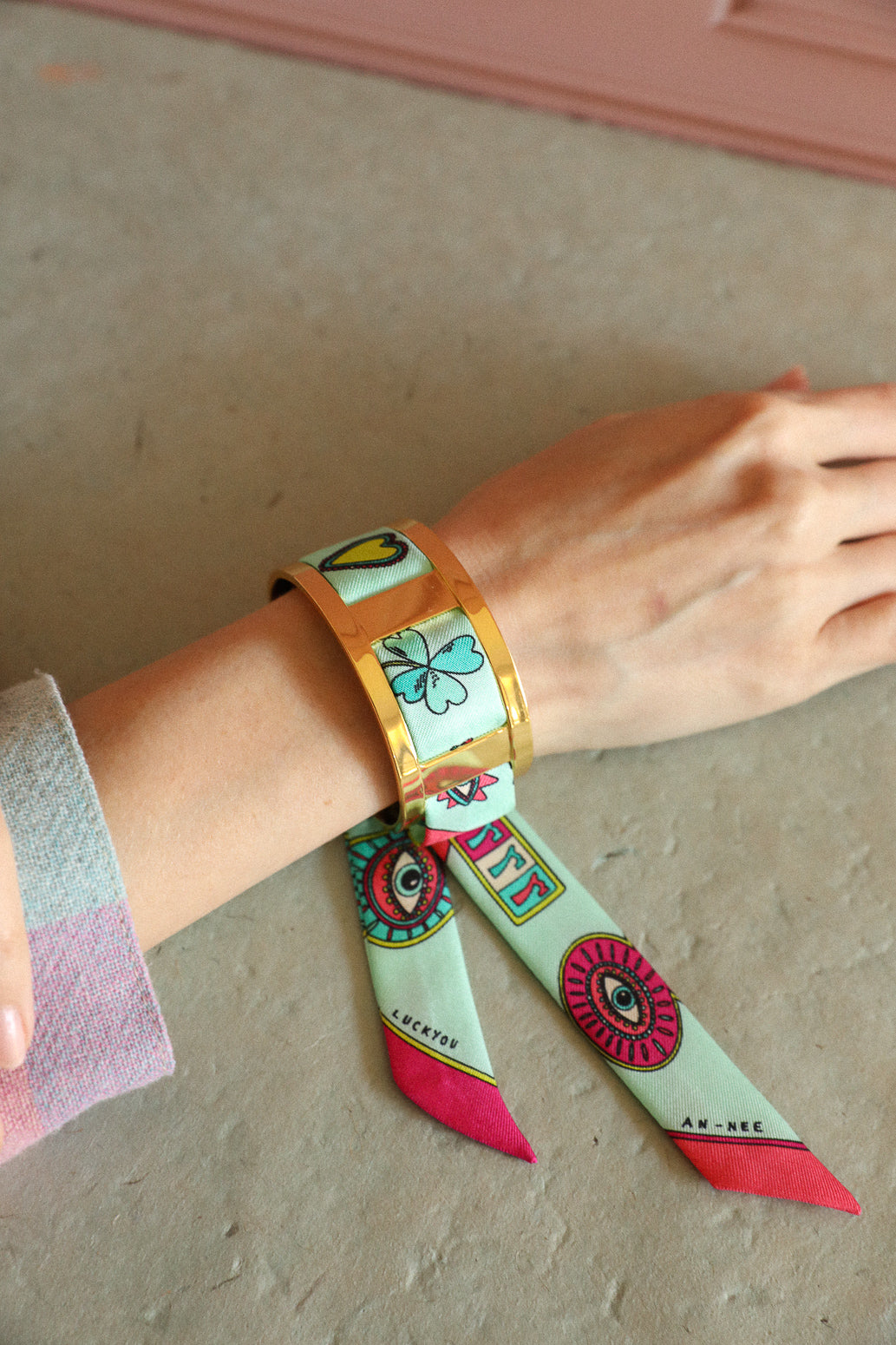 Manchette JMA et ruban Luckyou, vert d’eau