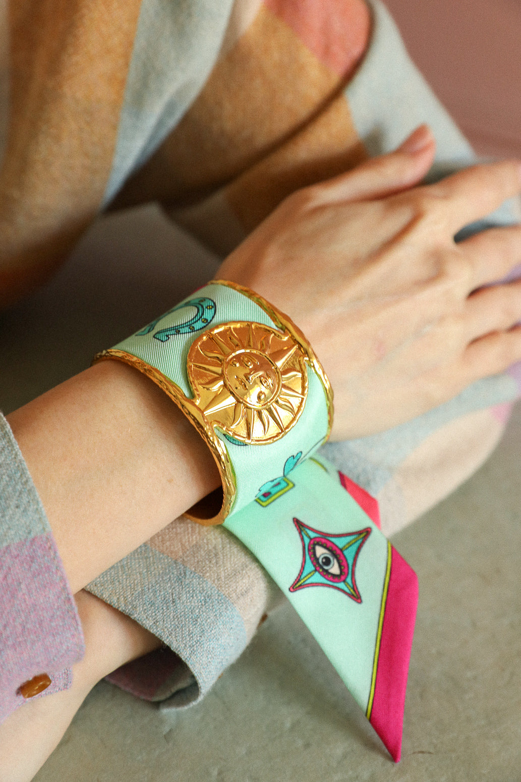 Bracelet en soie 4cm Luckyou, vert d’eau