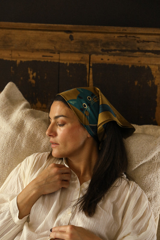 Bandana en soie 55cm Chapanoir, olive