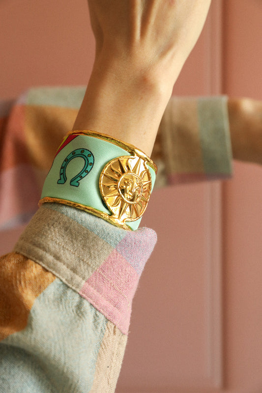 Grande manchette Soleil et ruban Luckyou, vert d’eau