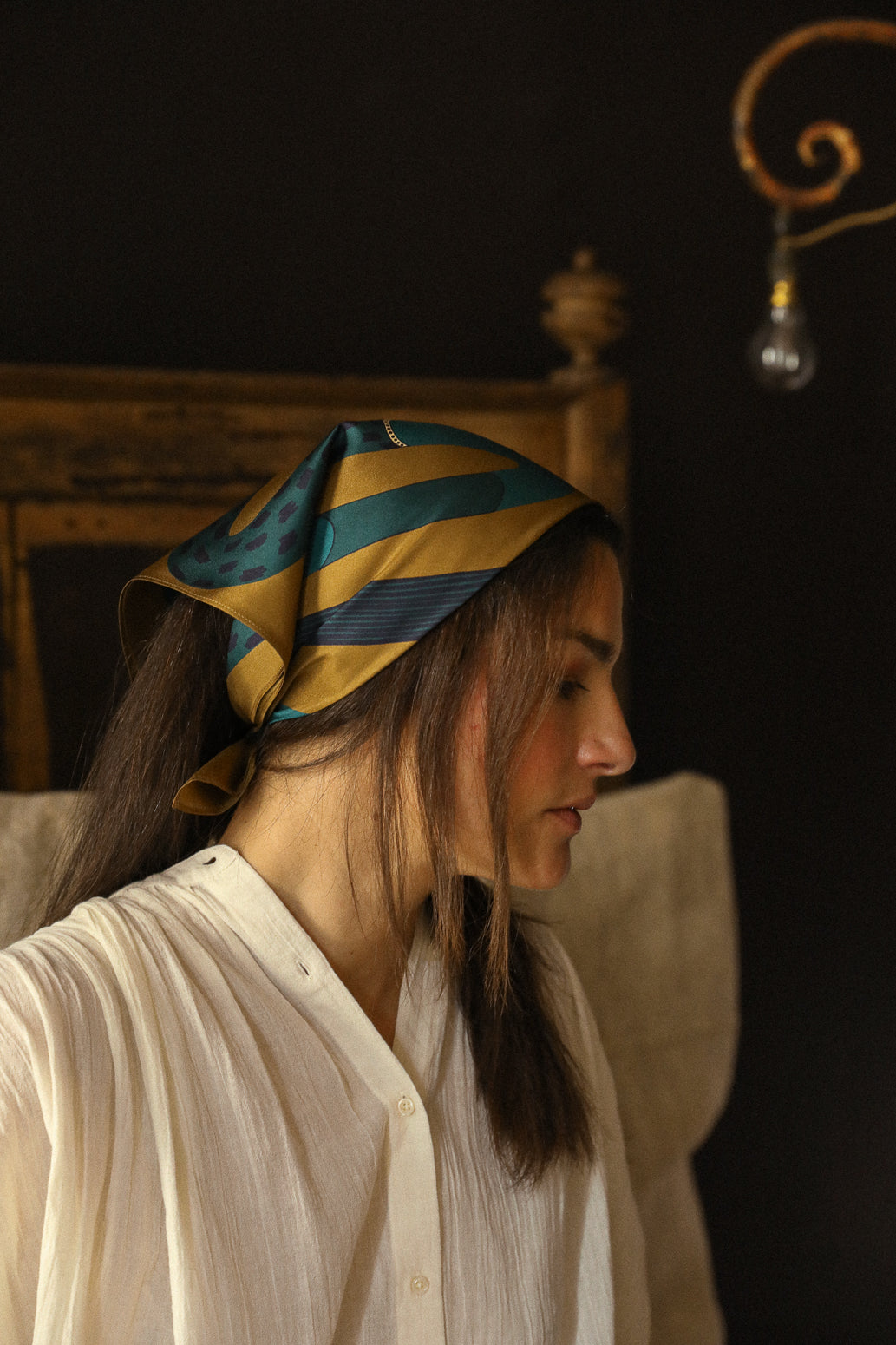 Bandana en soie 55cm Chapanoir, olive