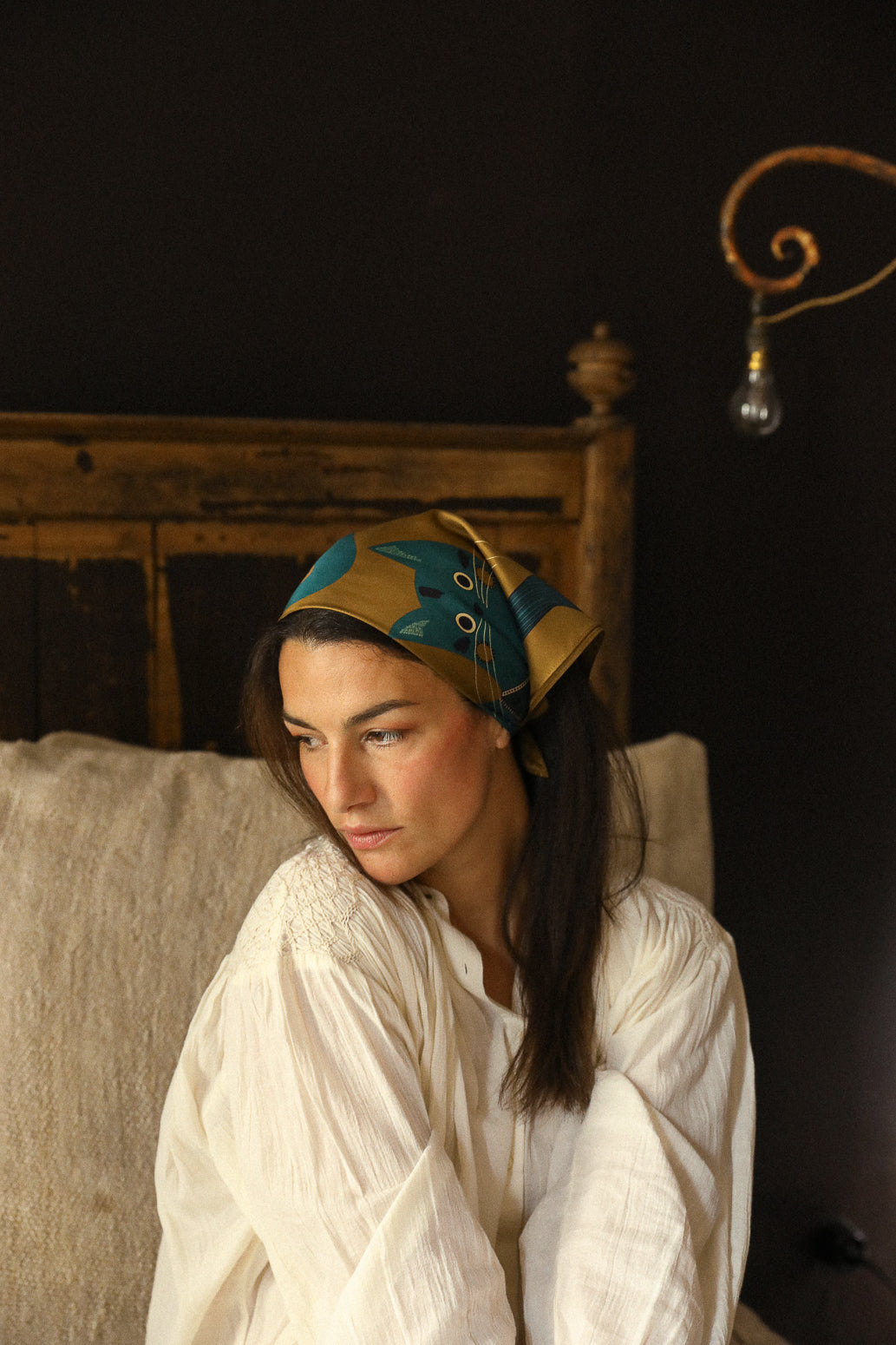 Bandana en soie 55cm Chapanoir, olive