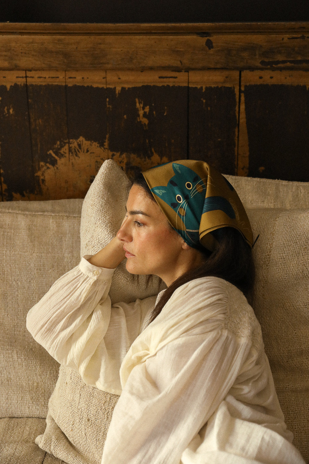 Bandana en soie 55cm Chapanoir, olive