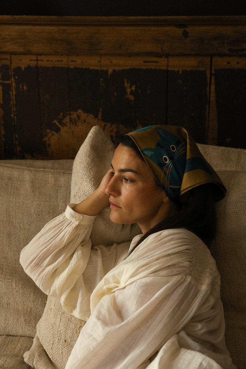 Bandana en soie 55cm Chapanoir, olive