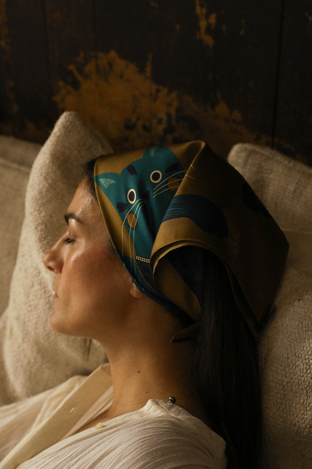 Bandana en soie 55cm Chapanoir, olive