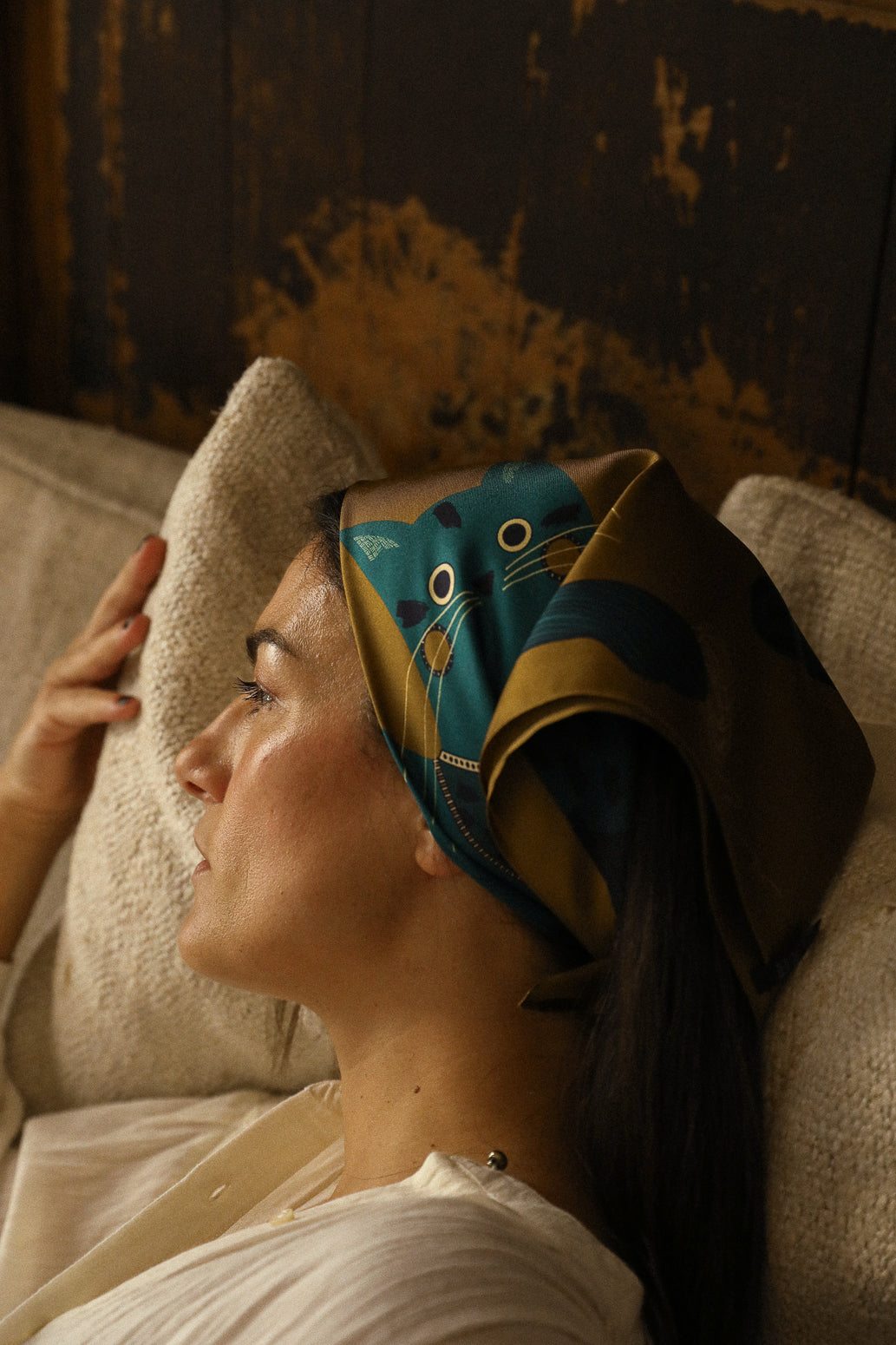 Bandana en soie 55cm Chapanoir, olive