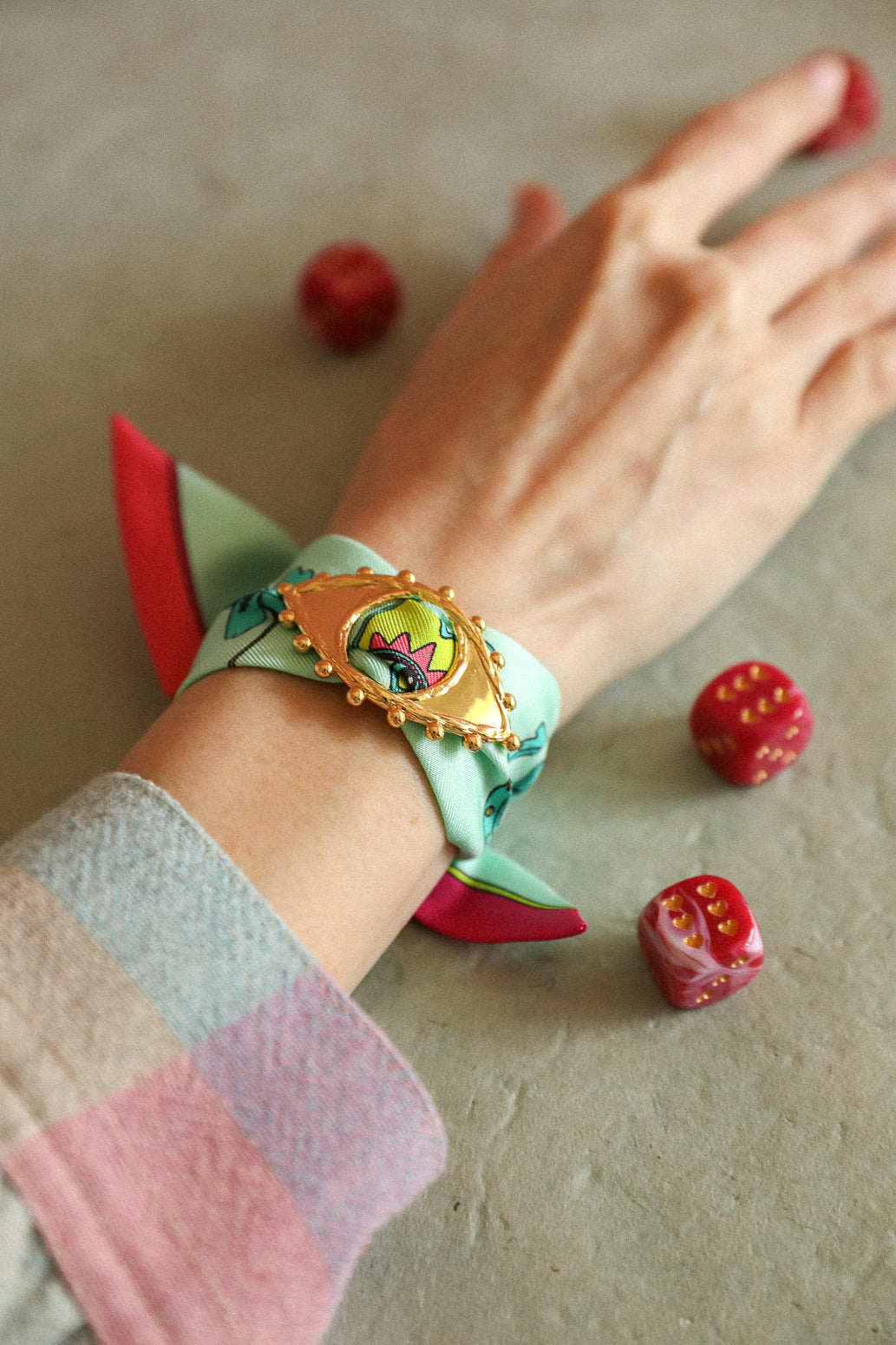 Bracelet en soie 4cm Luckyou, vert d’eau