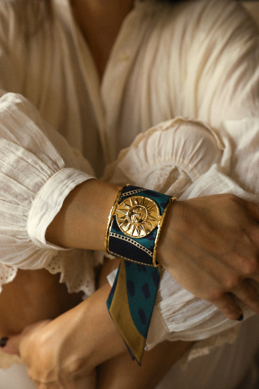 Grande manchette Soleil et ruban Chapanoir, olive