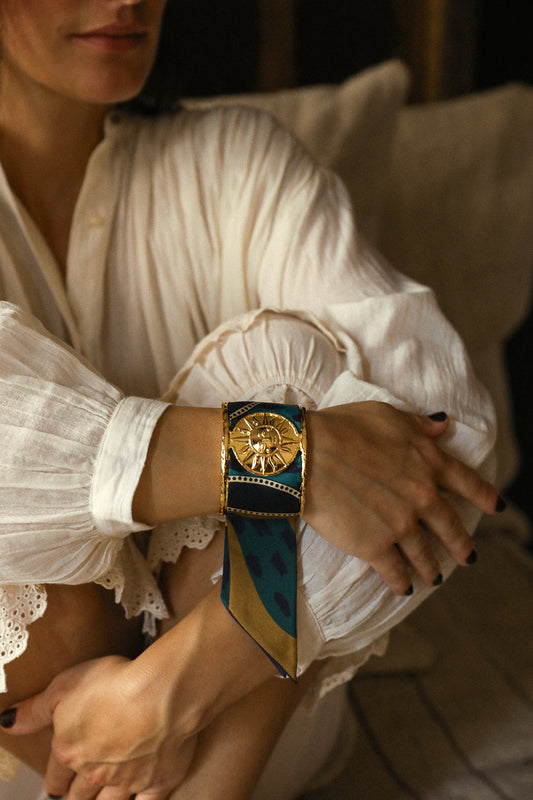 Grande manchette Soleil et ruban Chapanoir, olive