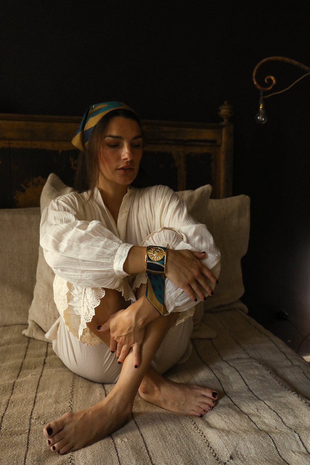 Grande manchette Soleil et ruban Chapanoir, olive