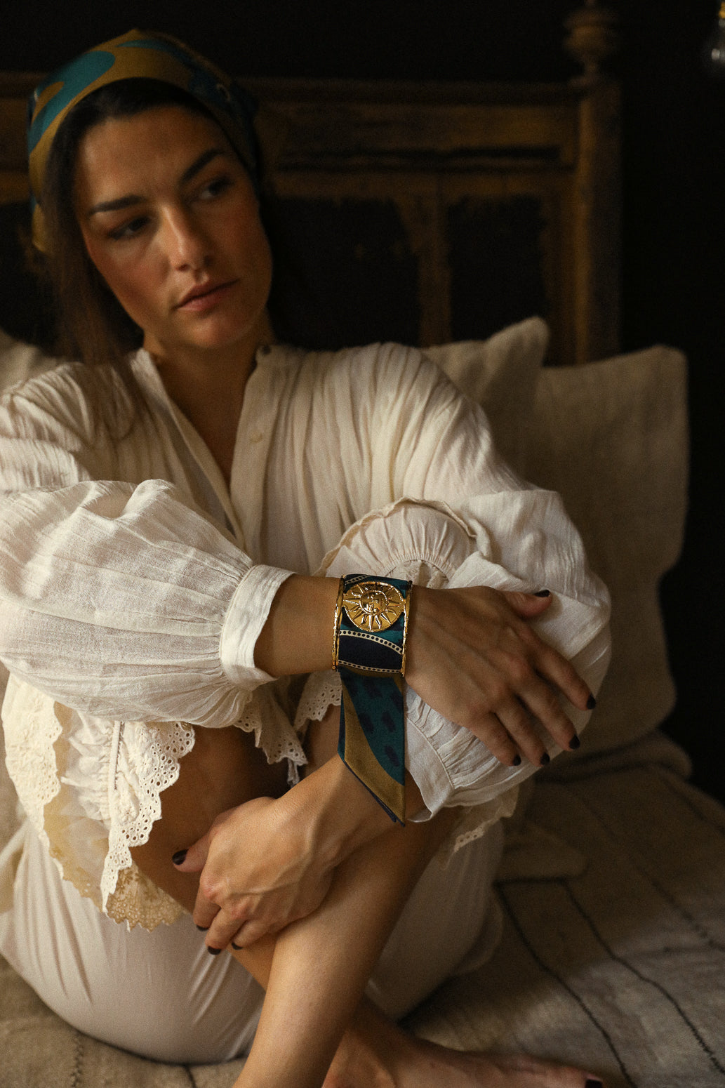 Grande manchette Soleil et ruban Chapanoir, olive