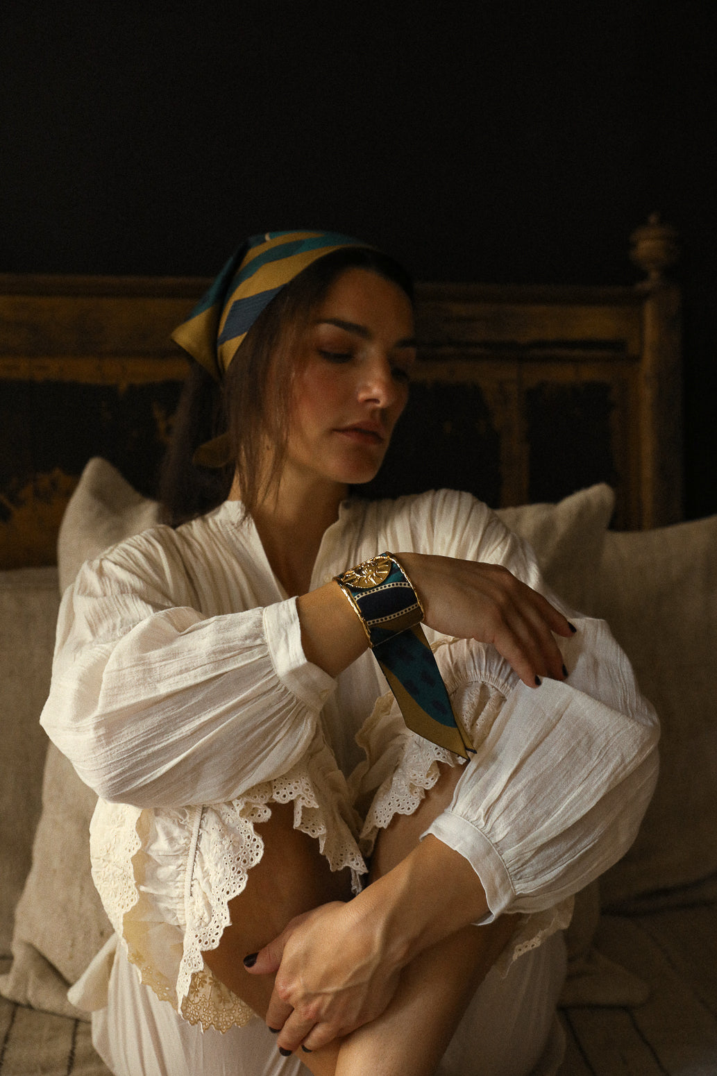 Grande manchette Soleil et ruban Chapanoir, olive