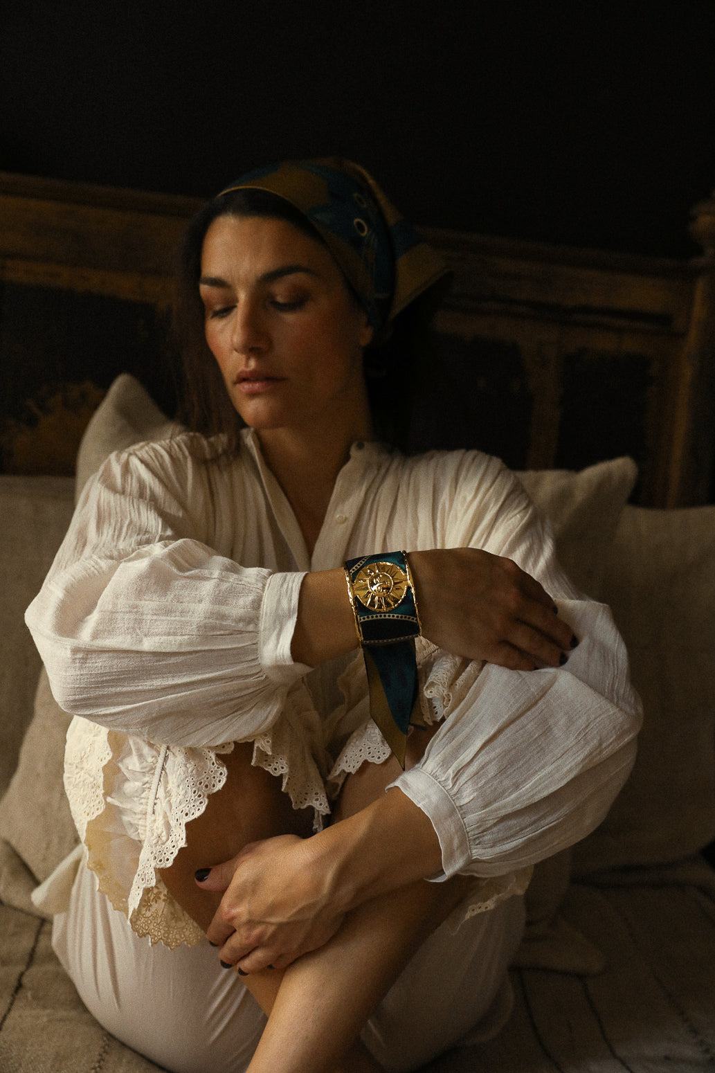 Grande manchette Soleil et ruban Chapanoir, olive