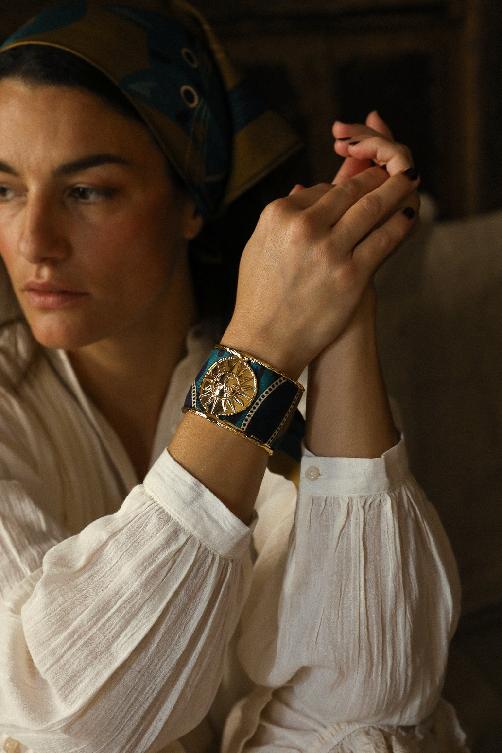 Grande manchette Soleil et ruban Chapanoir, olive