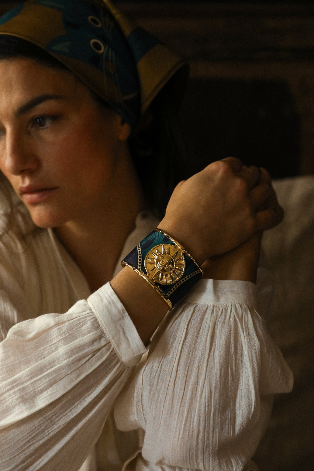 Grande manchette Soleil et ruban Chapanoir, olive