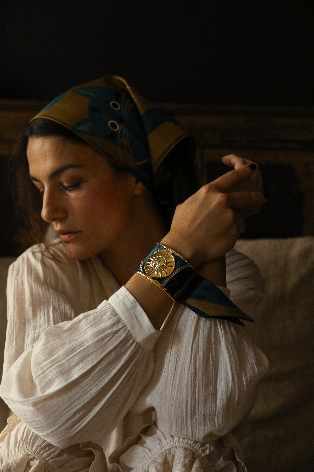 Grande manchette Soleil et ruban Chapanoir, olive