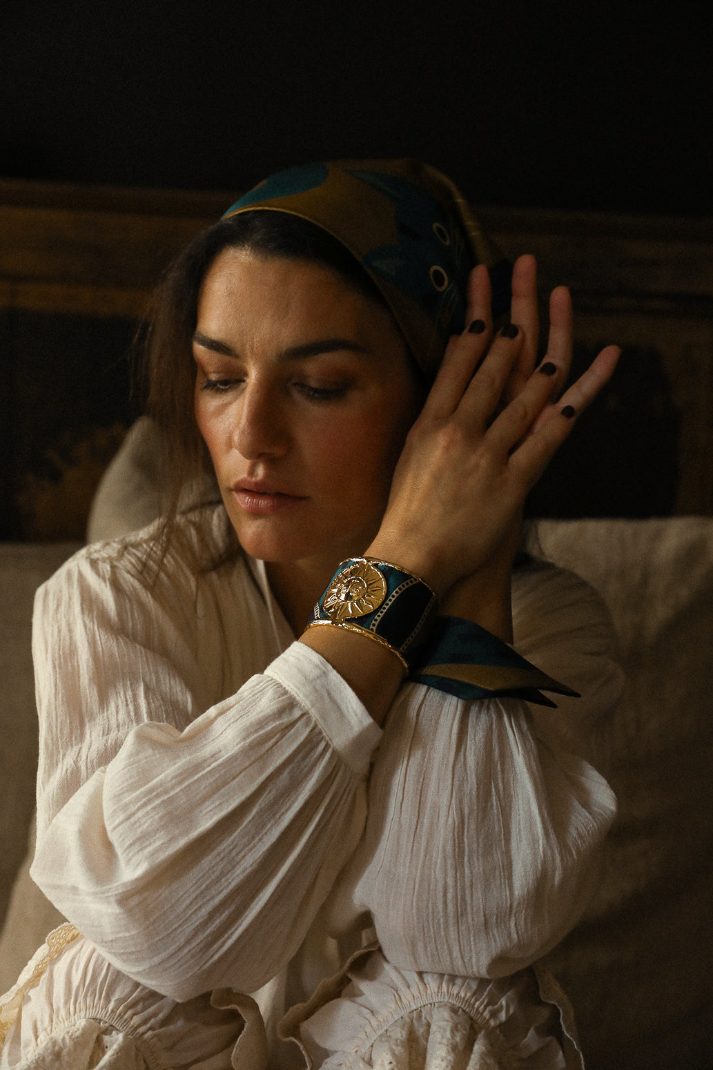 Grande manchette Soleil et ruban Chapanoir, olive