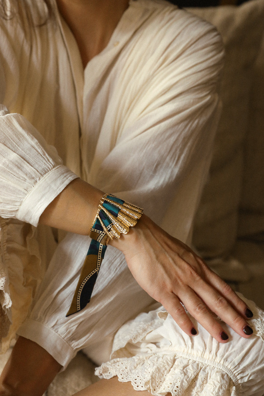 Manchette Coquille et ruban Chapanoir, olive