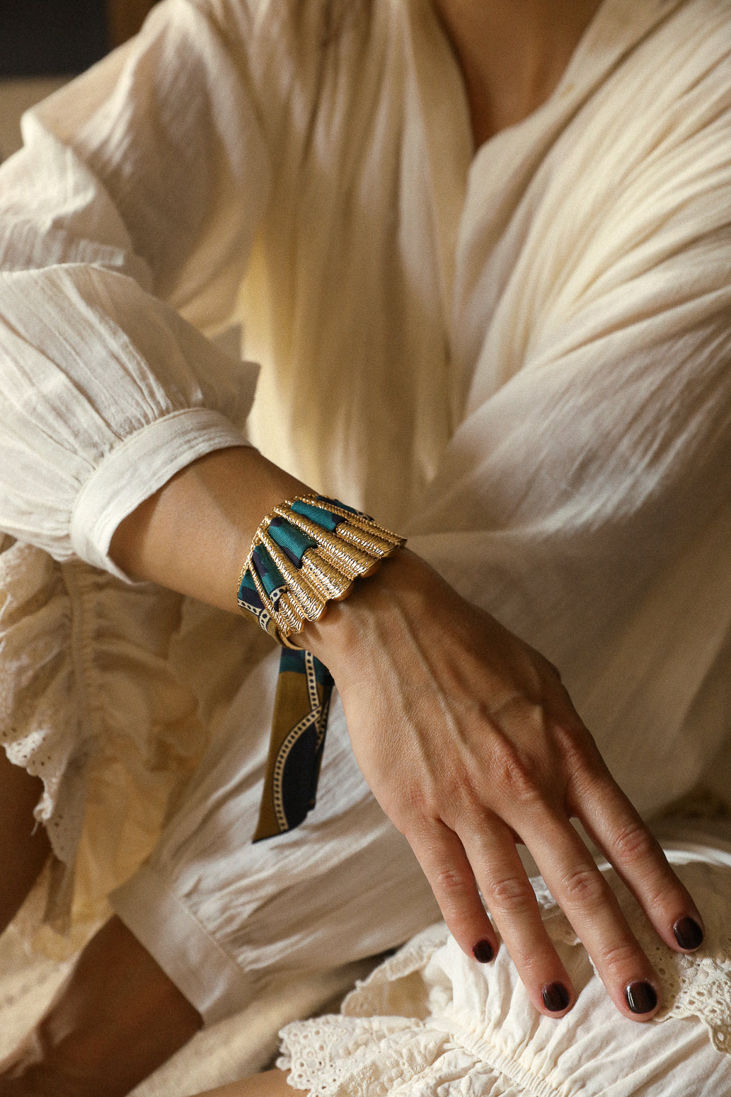 Manchette Coquille et ruban Chapanoir, olive