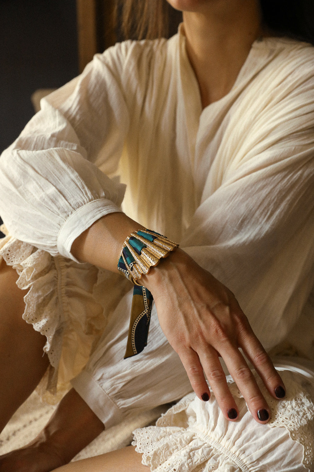 Manchette Coquille et ruban Chapanoir, olive