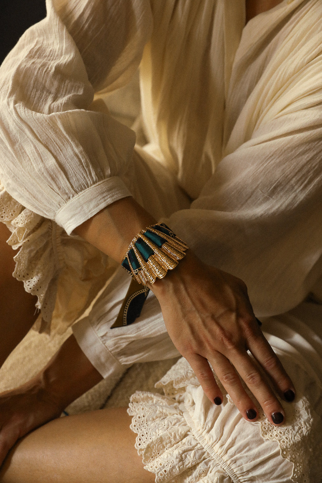 Manchette Coquille et ruban Chapanoir, olive