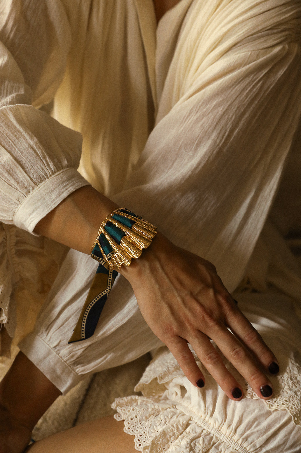 Manchette Coquille et ruban Chapanoir, olive