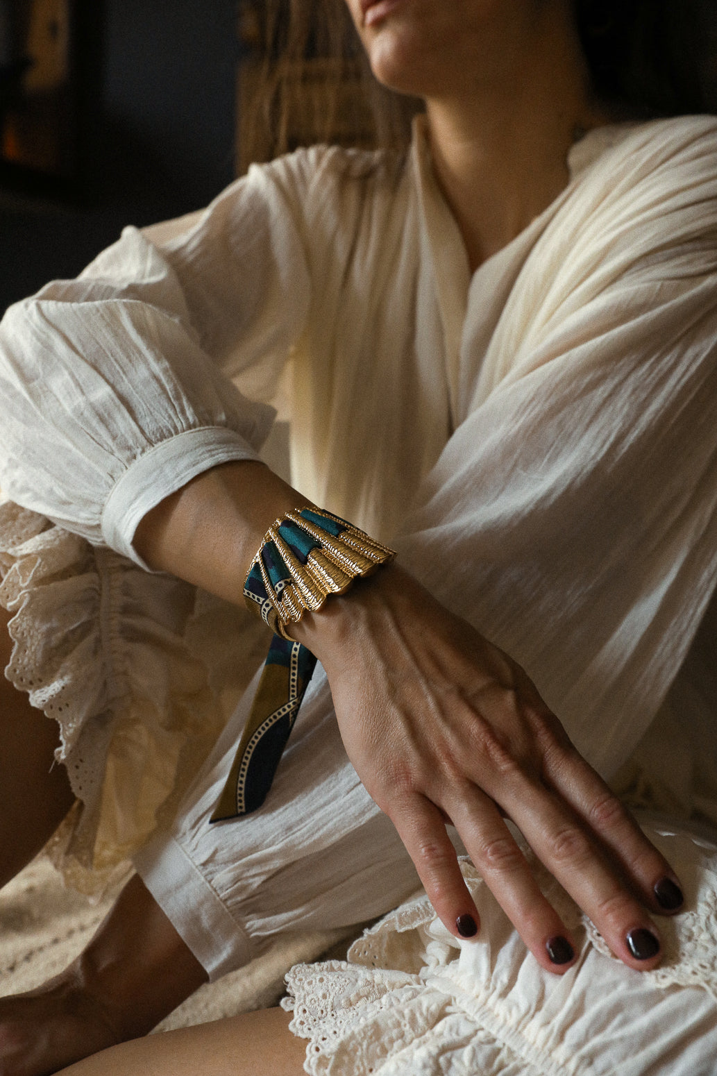 Manchette Coquille et ruban Chapanoir, olive