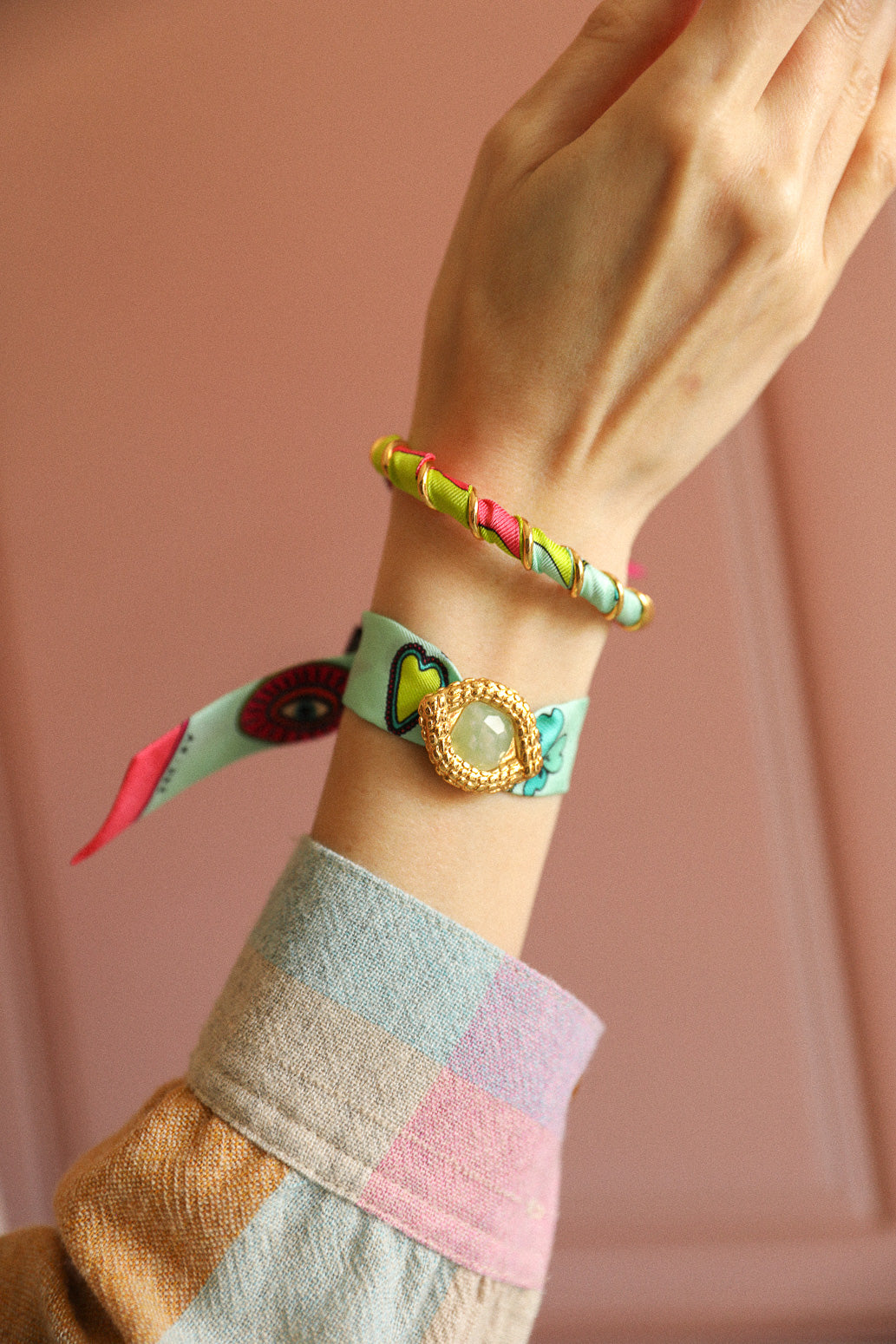 Bracelet Octobre et son ruban Luckyou, vert d’eau