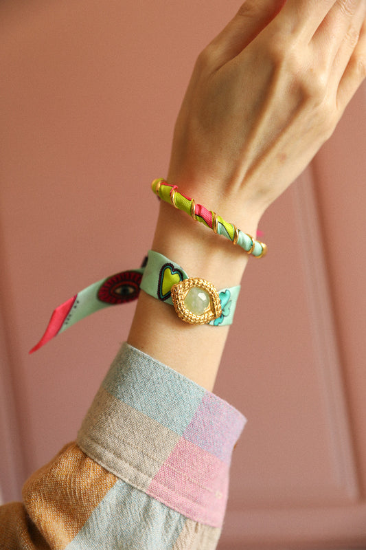 Bracelet Octobre et son ruban Luckyou, vert d’eau