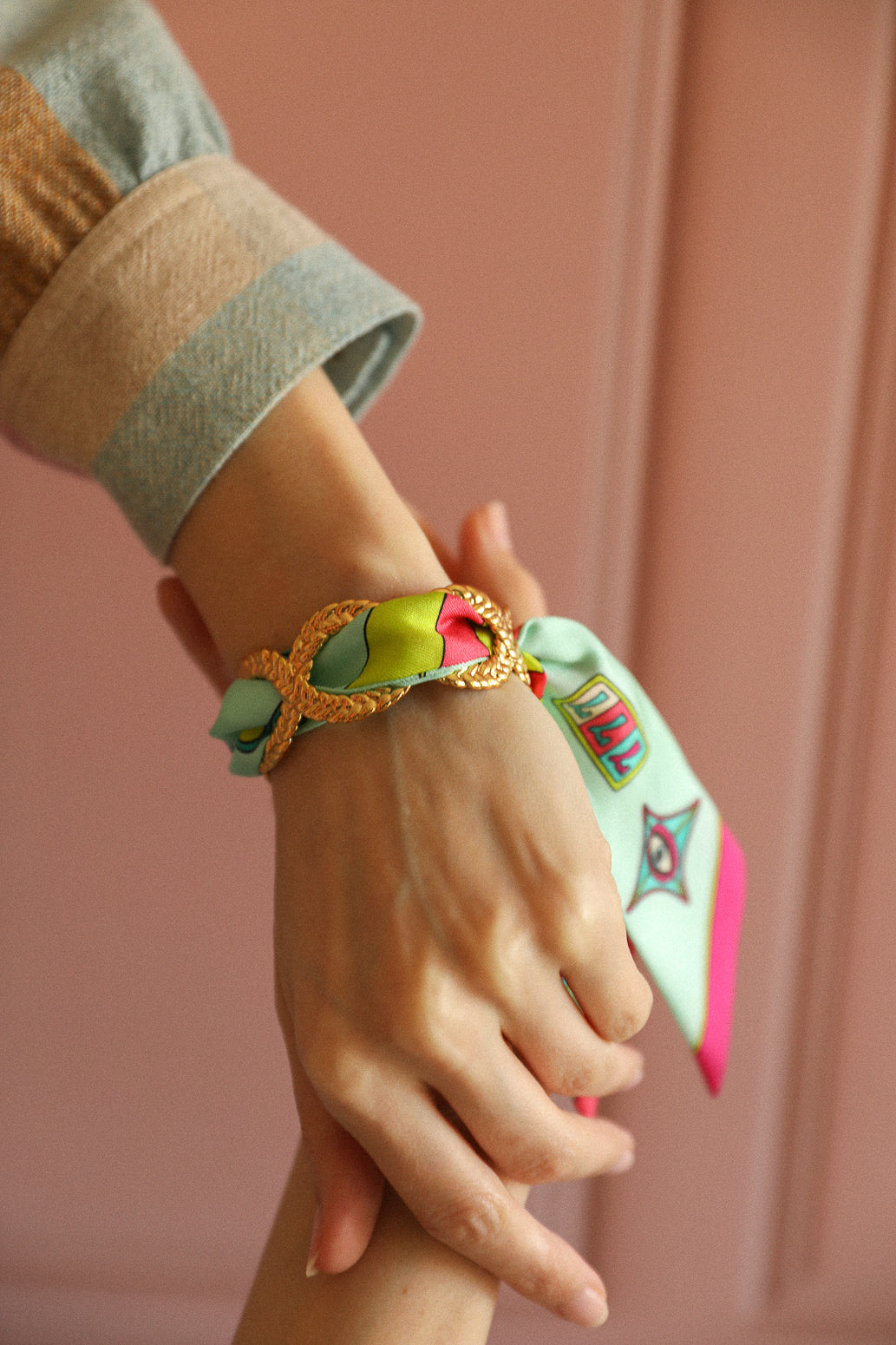 Manchette Tresse et ruban Luckyou, Vert d’eau