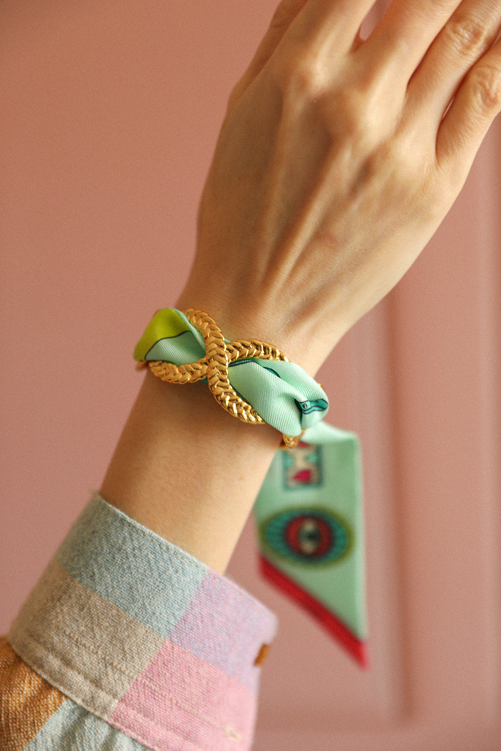 Manchette Tresse et ruban Luckyou, Vert d’eau