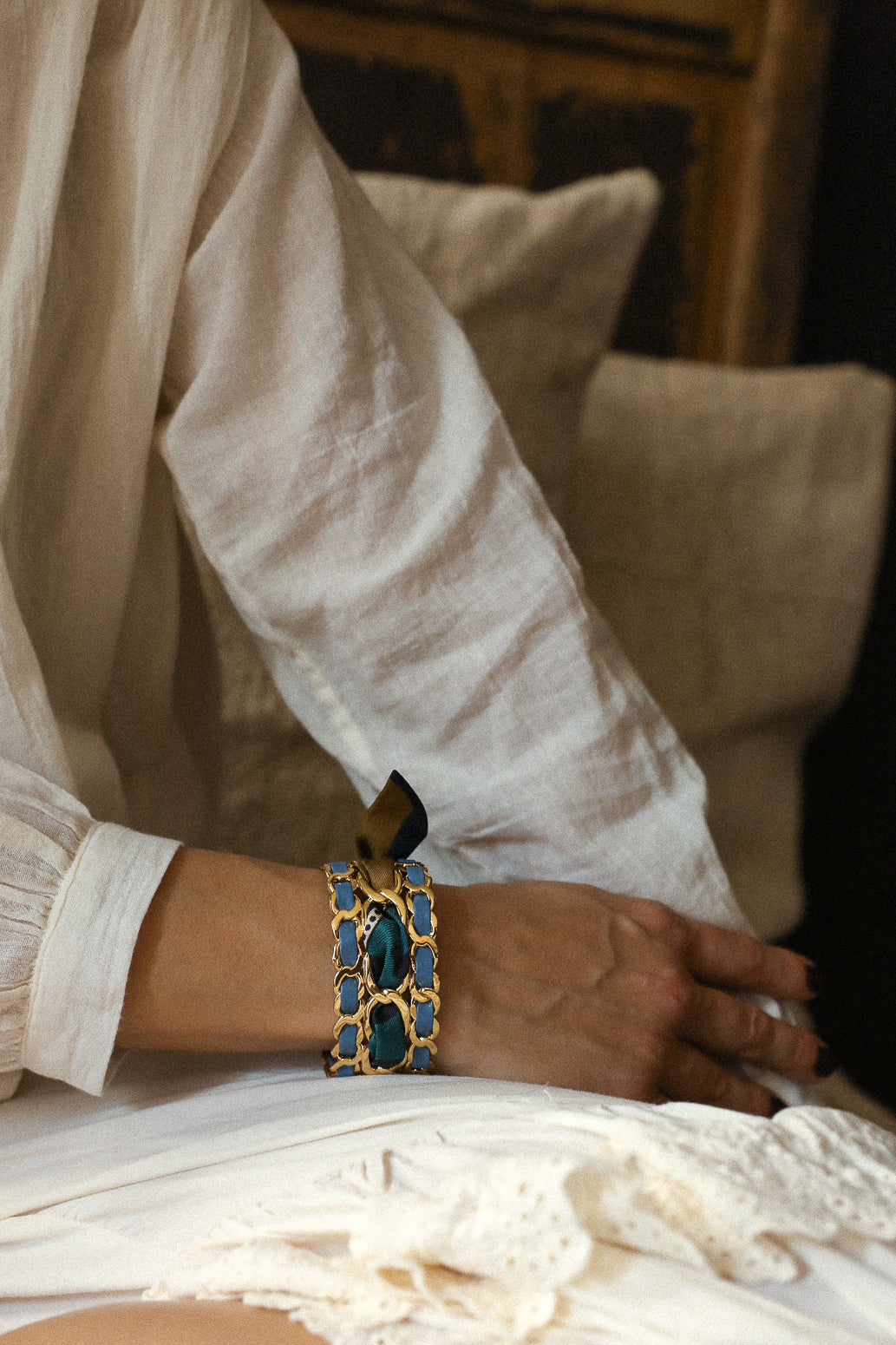 Petite manchette Décembre et ruban Chapanoir, olive