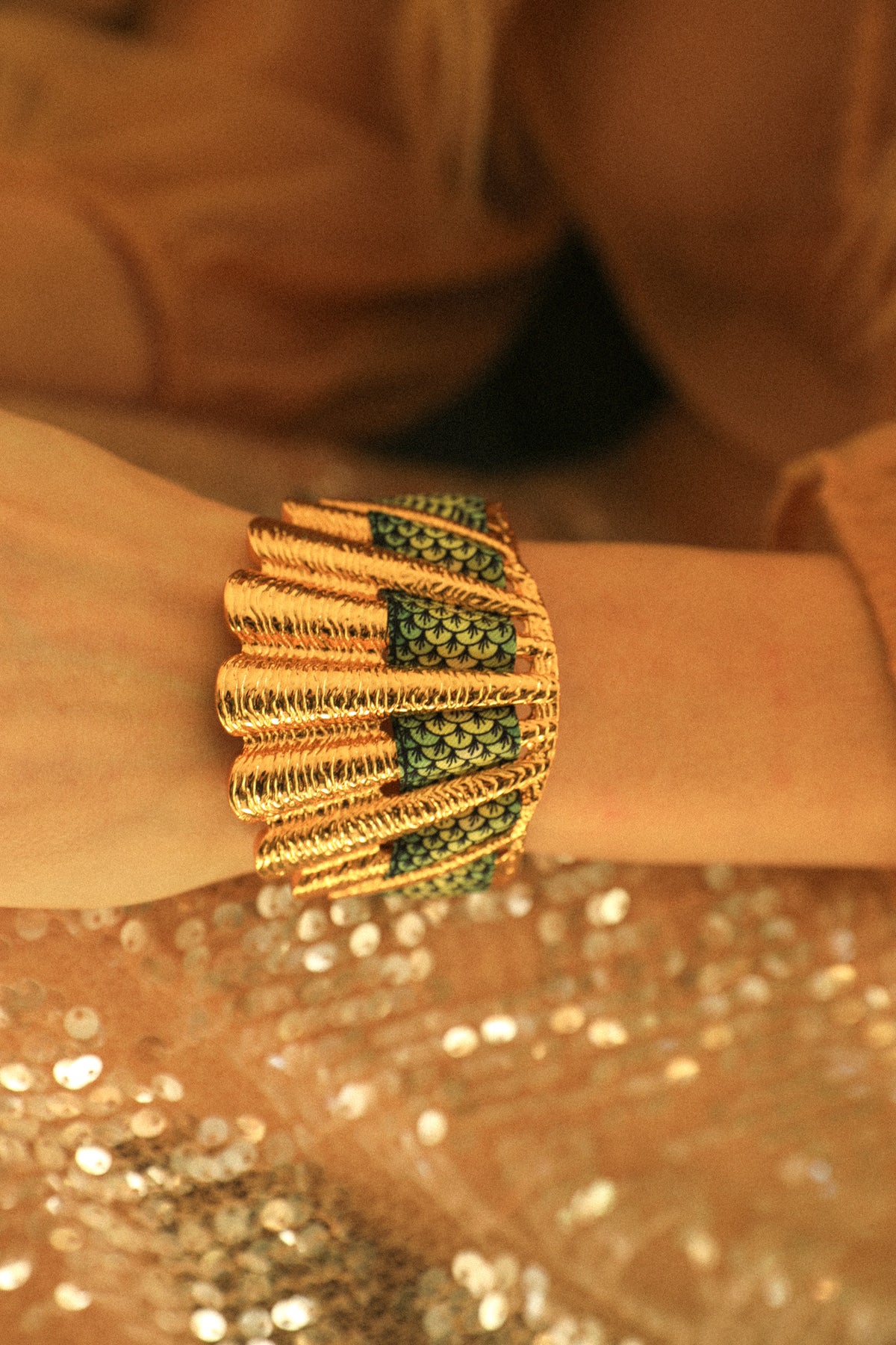 Gypsy Tales Shell and Ribbon Cuff, Curry
