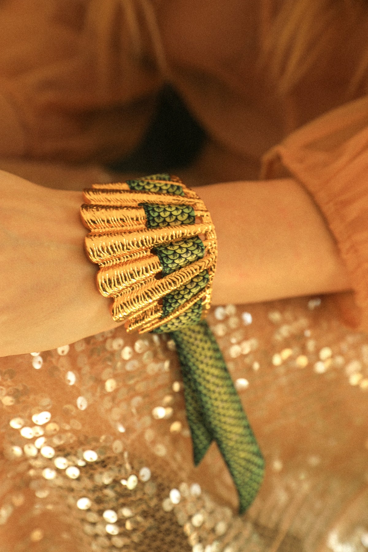 Gypsy Tales Shell and Ribbon Cuff, Curry